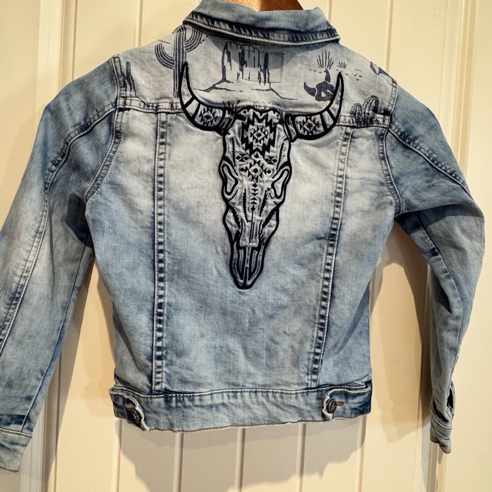 Desigual Girls 7/8 Western‎ Denim Jacket Bull Skull Embroidered Rodeo